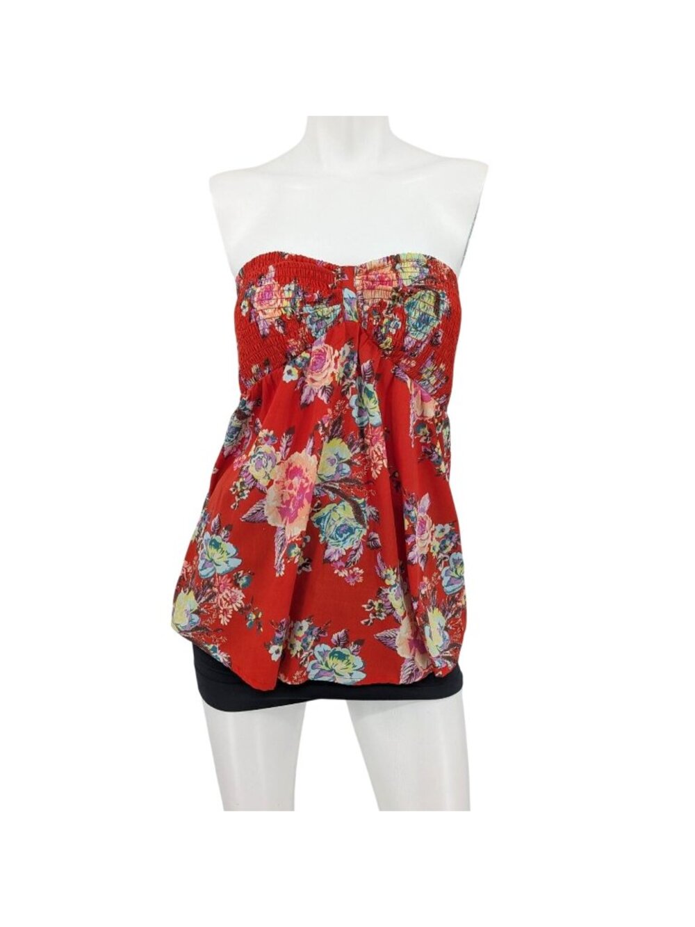 Roxy Floral Strapless Tube Top Tunic Y2K Festival Coastal Smocked Babydoll Large